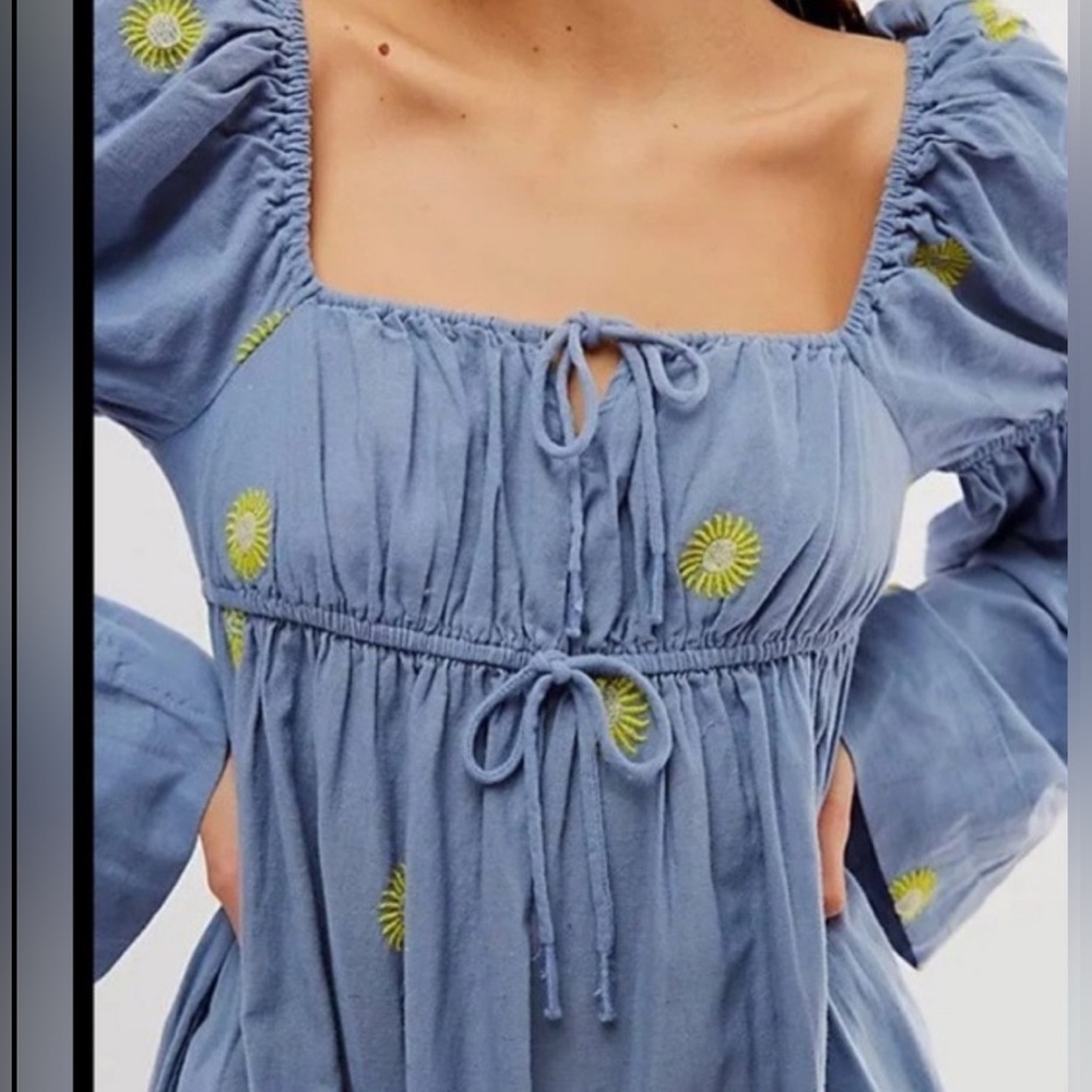 Free People Emory Embroidered Midi Long Sleeve Denim Dress blue, medium - Picture 2 of 5